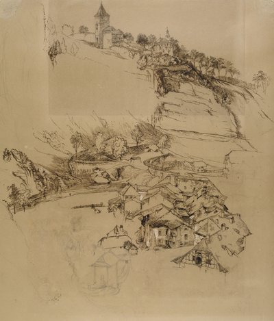 Fribourg, Switzerland: Pen Sketch by John Ruskin